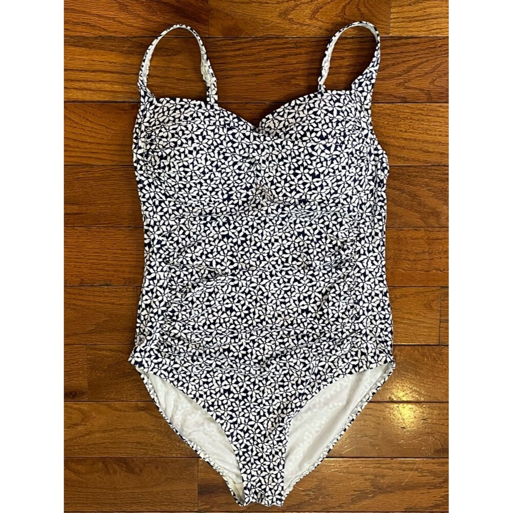 Nip Tuck Floral One Piece Swimsuit Navy White Women’s 8 Tummy Control